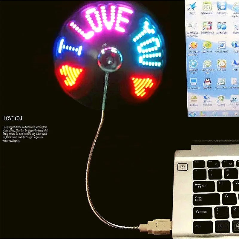 Portable USB LED Message Fan, Programmable RGB Light Gooseneck Fan for Home Office Computer Rechargeable Fan Electronic Gadgets