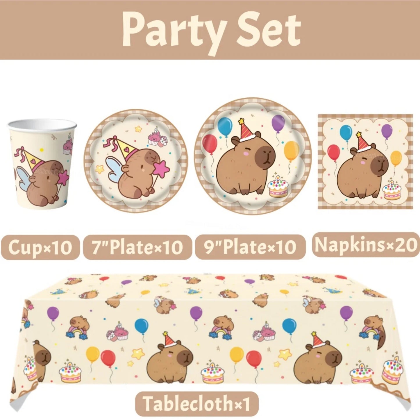 Cute Capybara Birthday Decorations Balloons Backdrop Tablecloth Stickers Cups Plates for Baby Shower Kids Event Party Supplies
