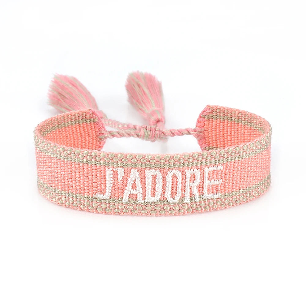 Rhinestone Embroidery Woven Bracelets Adjustable Rope Stackable Bangle For Women