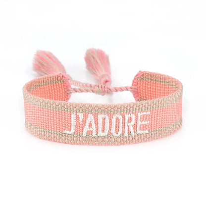 Rhinestone Embroidery Woven Bracelets Adjustable Rope Stackable Bangle For Women