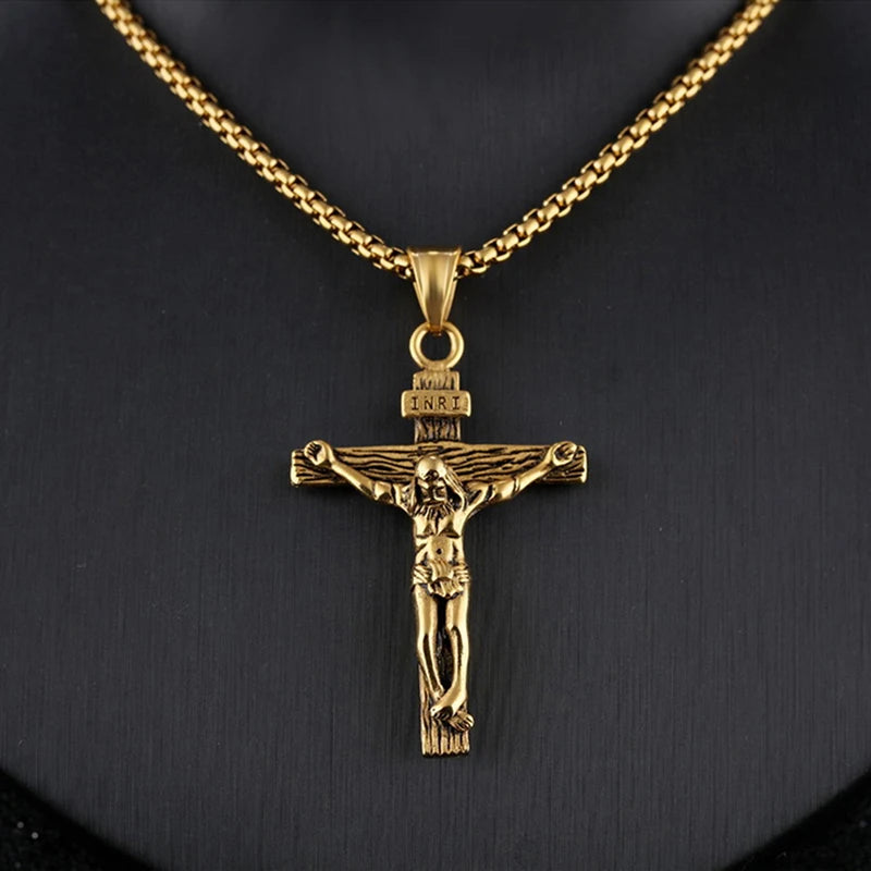 Christian Jesus Cross Necklace For Women Men Stainless Steel Chains Choker Religion Cross Pendants Jewelry Prayer Baptism Gifts