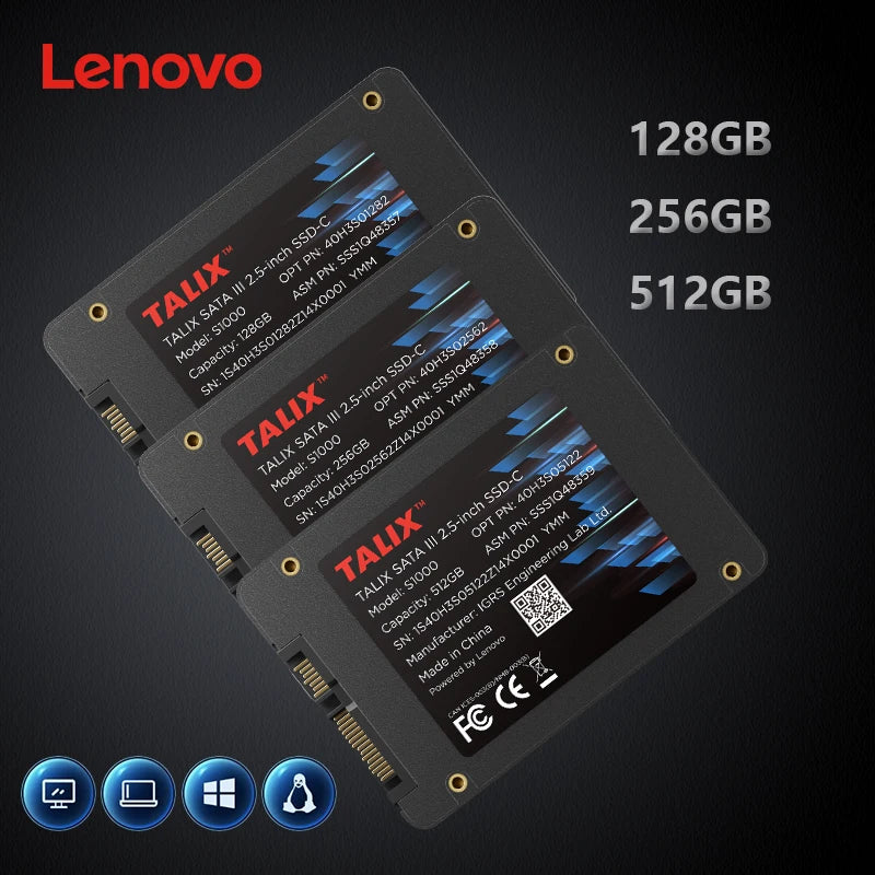 Lenovo TALIX SSD 2.5" SATA 3 III 128GB 256GB 512GB 1TB Internal Solid State Drive 500MB/s High Speed 3D NAND for Laptop Desktop