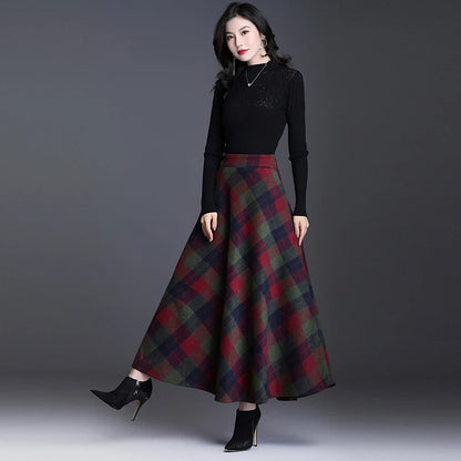 Plus Size 3XL Women Plaid Skirt Thick Warm Elegant Tall Waist Long Skirt 2021 Winter Casual Woolen Long Plaid Skirt Female Skirt