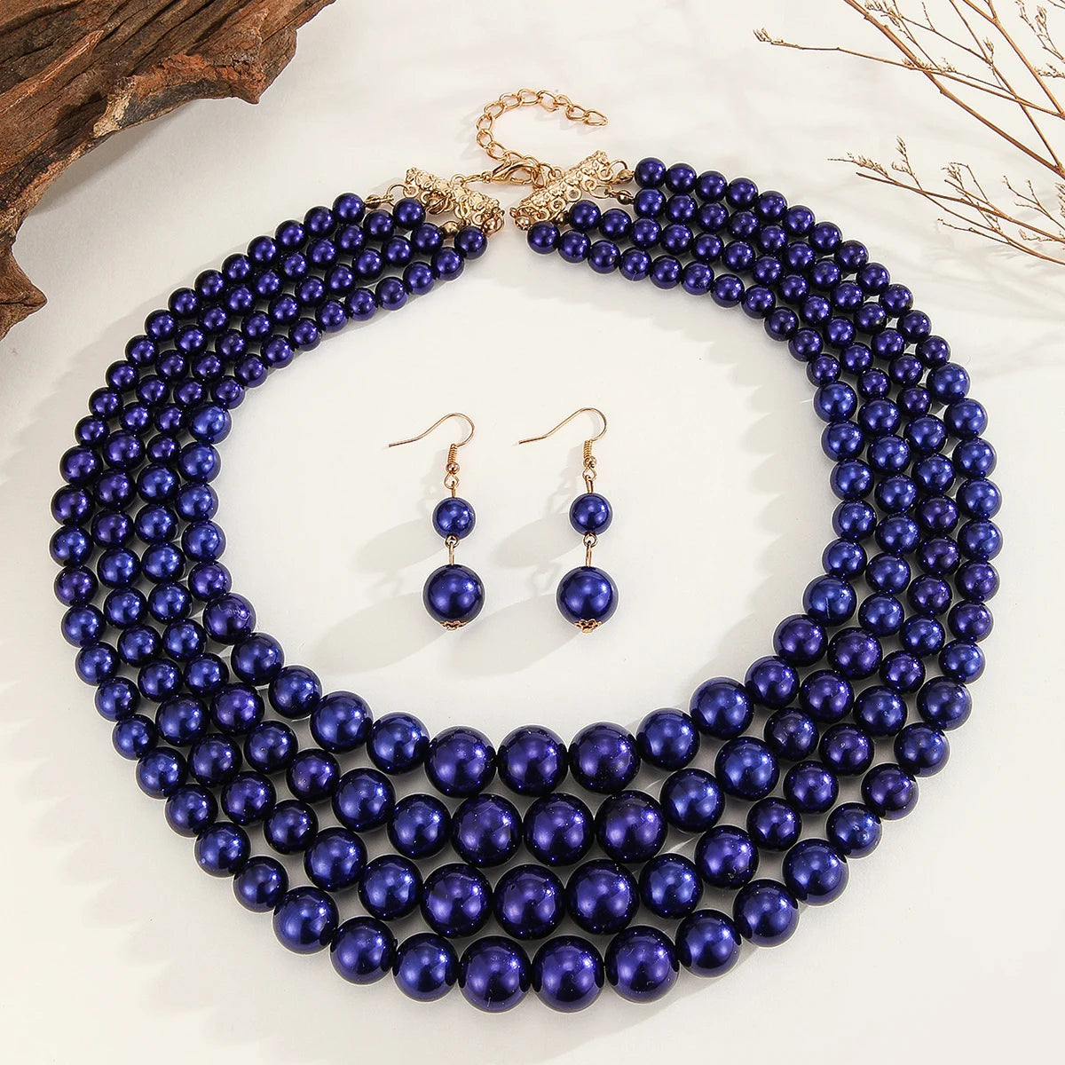 Wedding Jewelry Set Fashion Elegant Multi-layer Handmade Imitation Pearl Beaded Necklace And Earrings Women's Party Accessories