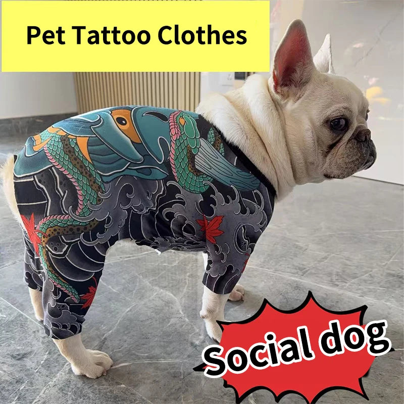 Creative Pet Tattoo Clothes Suitable For Fadou, Bago, Corgi, Bulldog Spring T-shirts, Interesting Social Dog Pet Clothes S-XXL
