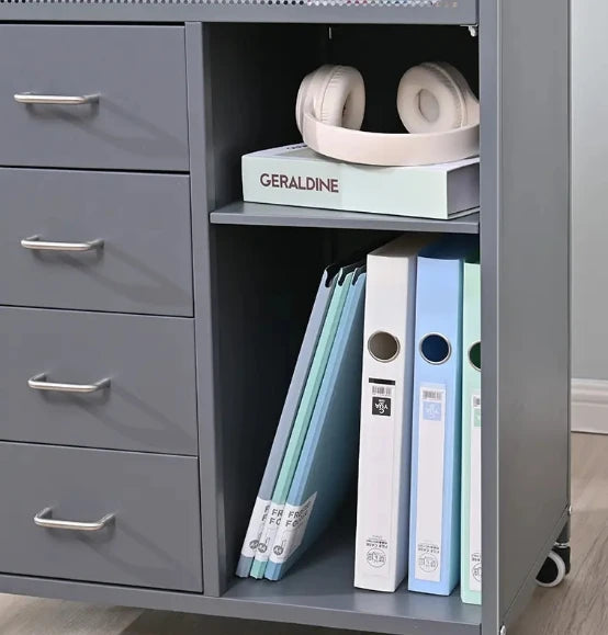 Home Office Open Storage Shelves 4 Drawer File Storage Cabinet Mobile Lateral Filing Cabinet Printer Stand Storage Trolley