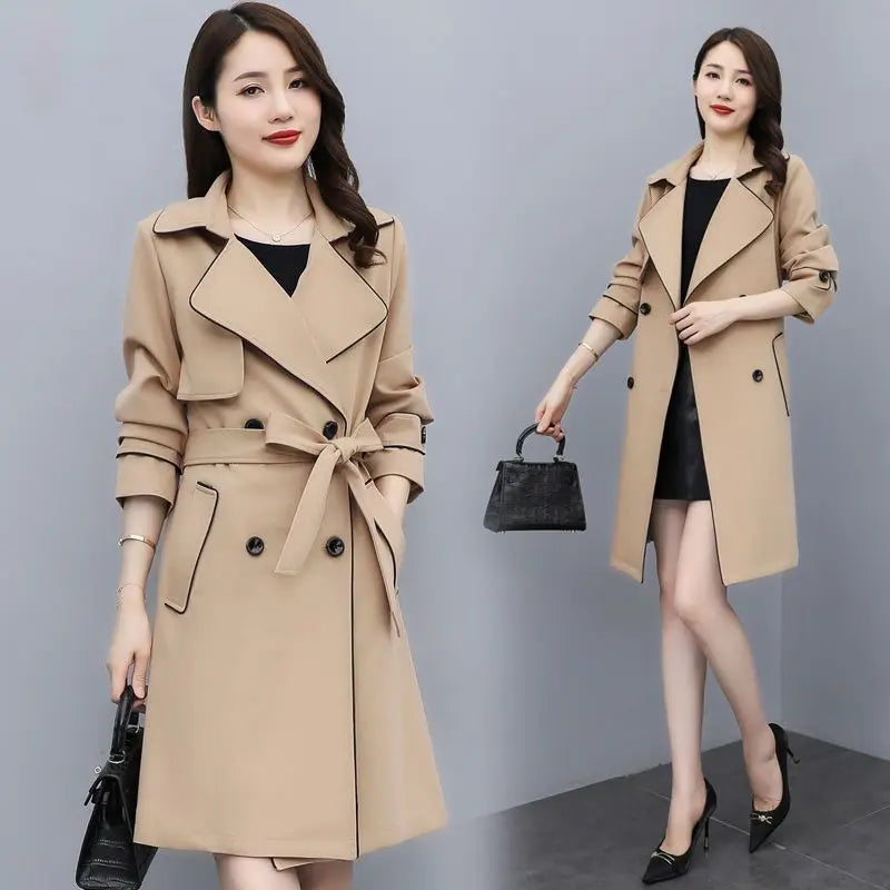 Trench Coat Women's Spring  Autumn New Loose Lace-up Mid-length Top