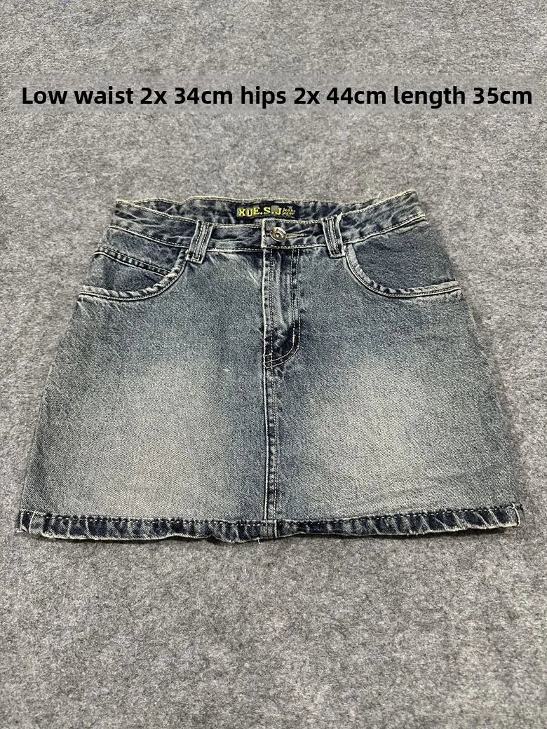 Sexy American Vintage Low Waist Denim  Skirt for Students Z4 Antiquing Y2K Trendy ort Skirt with Handmade Ripped And Fo...