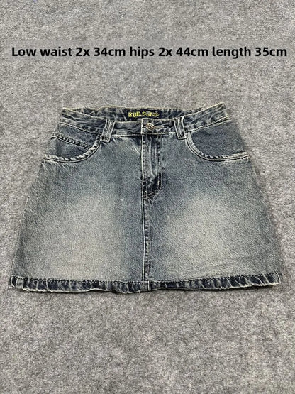 Sexy American Vintage Low Waist Denim  Skirt for Students Z4 Antiquing Y2K Trendy ort Skirt with Handmade Ripped And Fo...