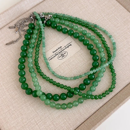 The Wizard of Oz-Inspired New Chinese Style Jadeite Green Beaded Necklace Cool-Toned Natural Stone Collarbone Chain Accessory