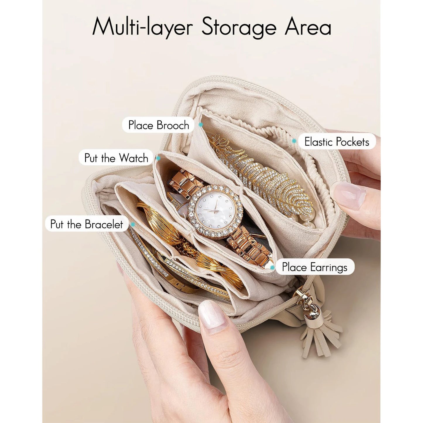 Portable Jewelry Bag Large Capacity Multiple Pockets Jewelry Organizer Bags Classified Jewelry Protective Case Coin Purse
