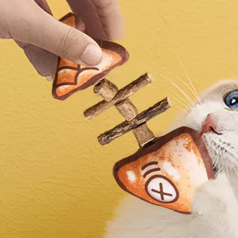 Interactive Silvervine Cat Chew Toy Grilled Fish Molar Teaser Kitten Play Accessory for Oral Health Pet Supplies