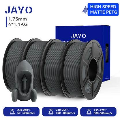 JAYO 4Rolls 3D High Speed Matte PETG 3D Filament 1.75mm 30mm/s - 600mm/s Print Range High Flow Speedy PETG 3D Printer Filament