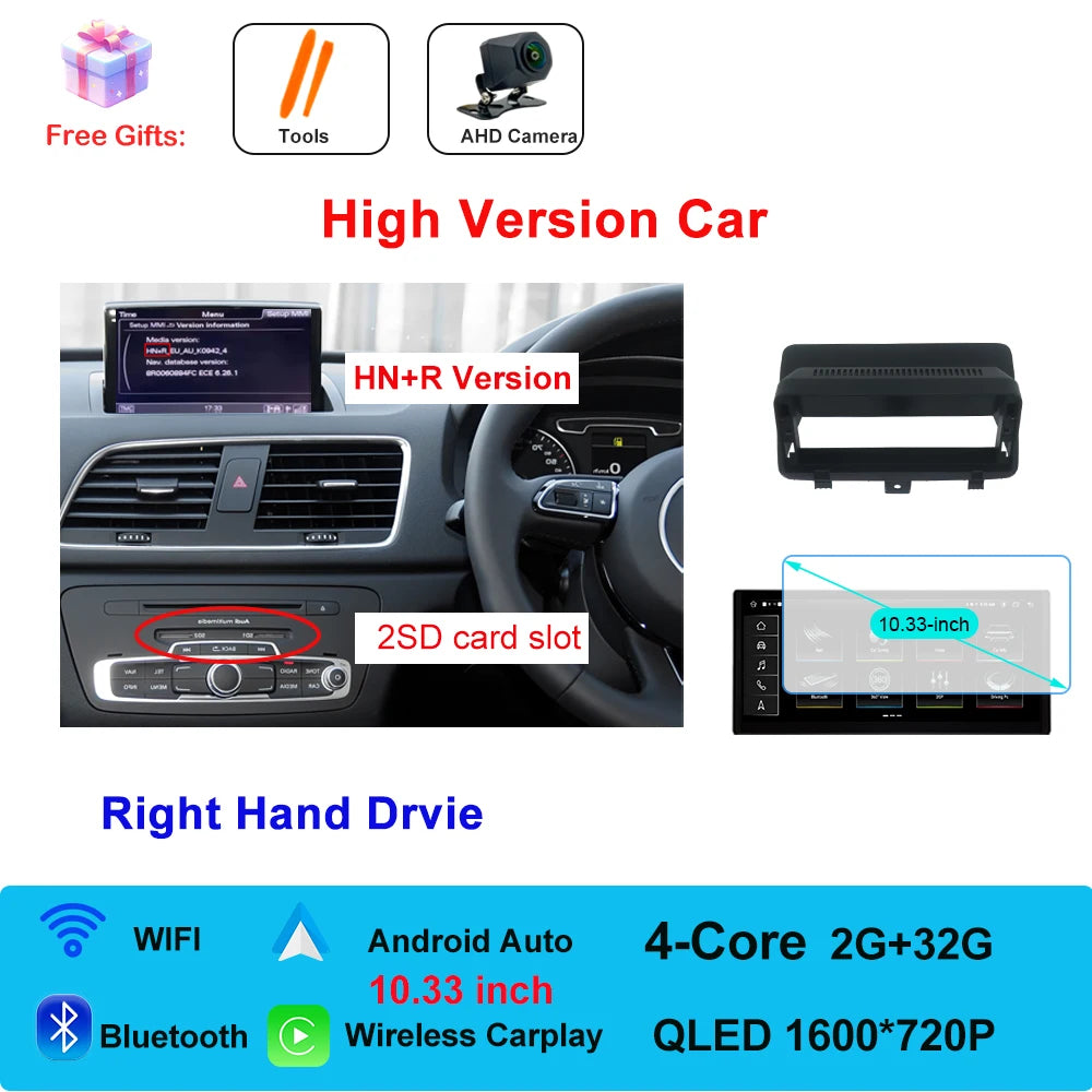 Car Radio Navigation GPS Multimedia Video Player Tools For Audi O3 2013-2018 Right Hand Drvie Android 16 Auto Carplay 12.3"