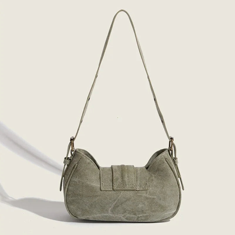 Y2k Vintage Shoulder Bag American Street Style Rivets Green Canvas Handbag Gothic Punk Biker Cool Designers Underarm Bag Handbag