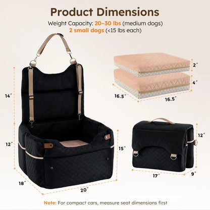 Pet Bed Mat Medium Dog Elevated Car Seat Adjustable Height  Double-sided Cooling Plush Waterproof Cover 2 Safety Belts Buckles