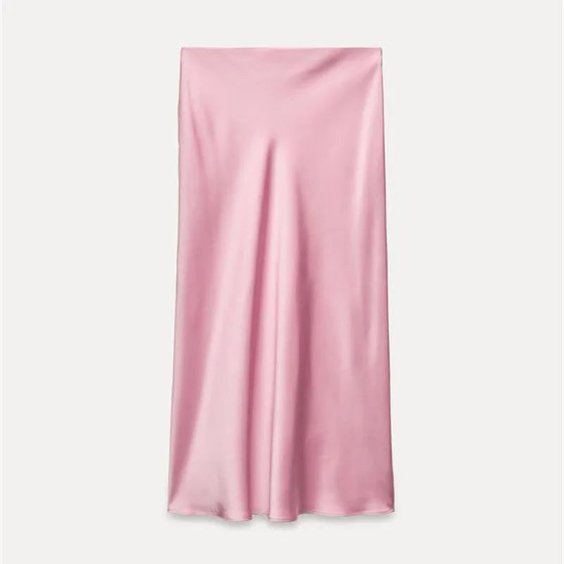 2026 Women Simple Casual Long Skirt Spring Summer Elastic High Waisted A-Line Skirts Woman Elegant Streetwear Satin Skirts Lady