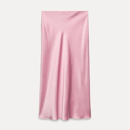 2026 Women Simple Casual Long Skirt Spring Summer Elastic High Waisted A-Line Skirts Woman Elegant Streetwear Satin Skirts Lady