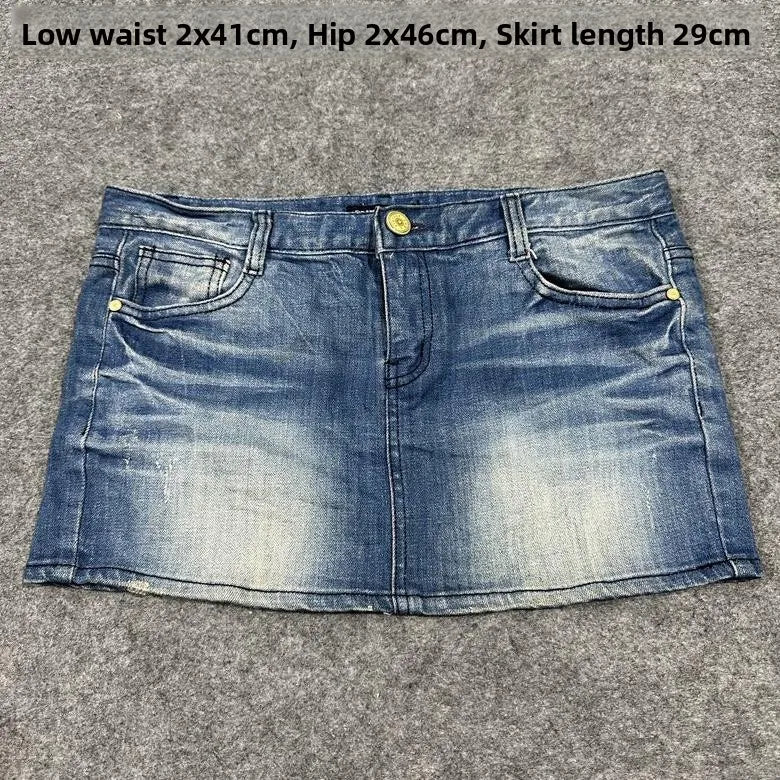 Sexy American Vintage Low Waist Denim  Skirt for Students Z4 Antiquing Y2K Trendy ort Skirt with Handmade Ripped And Fo...