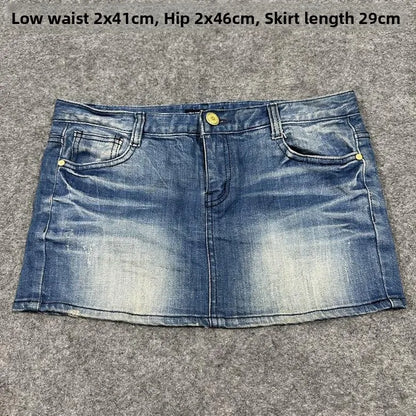 Sexy American Vintage Low Waist Denim  Skirt for Students Z4 Antiquing Y2K Trendy ort Skirt with Handmade Ripped And Fo...