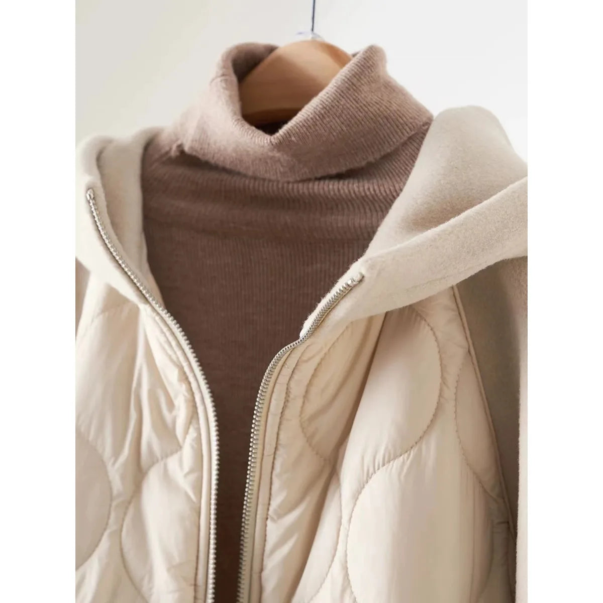 2024 Winter New Women's Faionable Korean Sle Thiened Warm Hooded Patchwork ort Coat Simple Design High-End Feeling Ja...