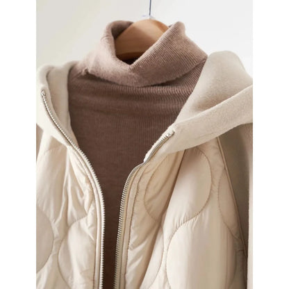 2024 Winter New Women's Faionable Korean Sle Thiened Warm Hooded Patchwork ort Coat Simple Design High-End Feeling Ja...