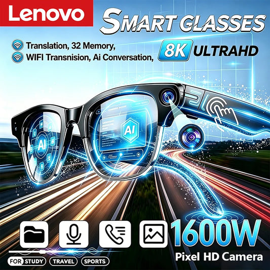 Lenovo New AI Smart Glasses 1600W Pixel Camera Video Recording AI Photo Recognition Bluetooth Call Voice Translation Sunglasses
