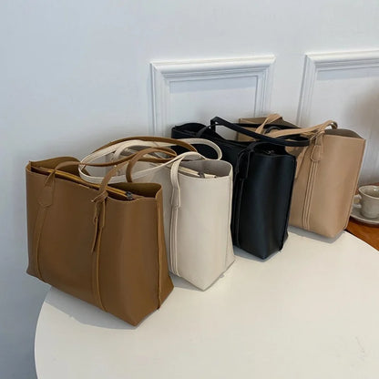 New Trend Retro Solid Color PU Leather Underarm Bag Simple Women Large Capacity Bag Shopping Travel Elegant Unisex Tote Bags
