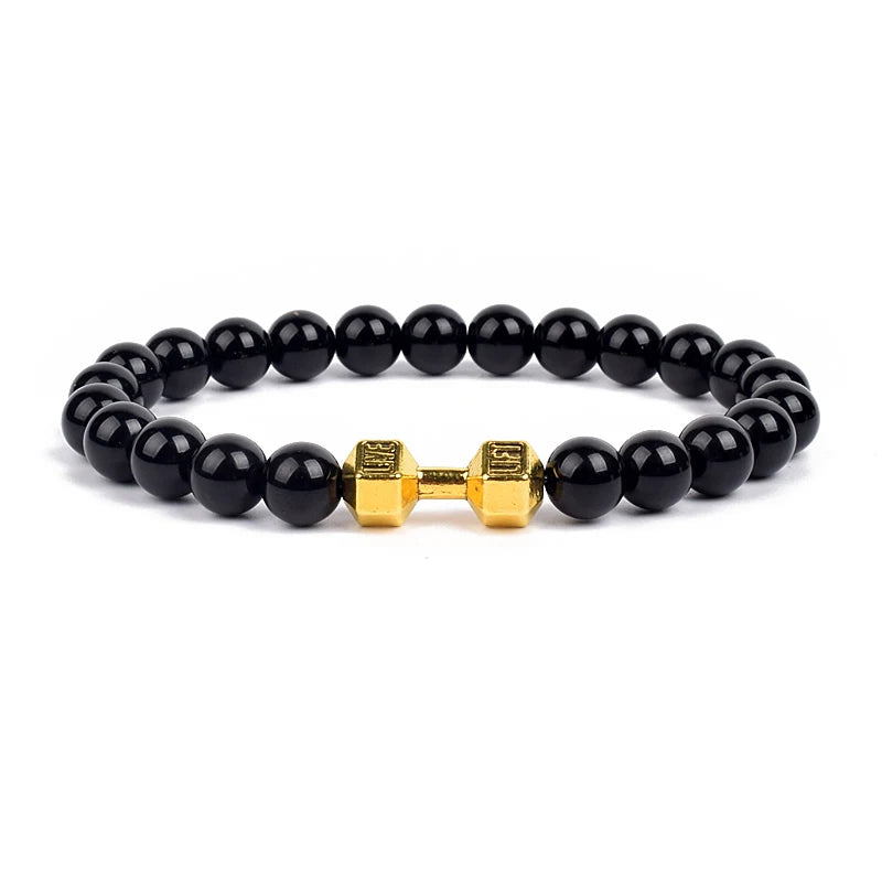 Dumbbells For Men Beads Bracelet Natural Black Volcanic Lava Stone Energy Barbell Fashion Bracelets Bangles Handmade Jewelry