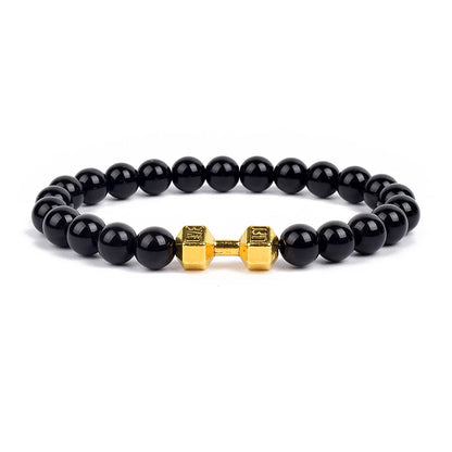 Dumbbells For Men Beads Bracelet Natural Black Volcanic Lava Stone Energy Barbell Fashion Bracelets Bangles Handmade Jewelry