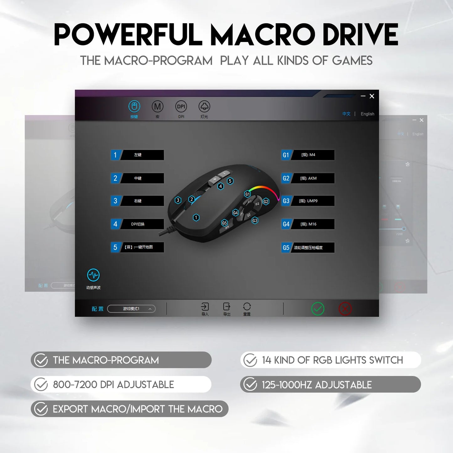 Wired Gaming Mouse with RGB Backlit, 7200 DPI Adjustable, Mouse with 10 Programmable Macro Buttons ,X9 Gaming Mouse