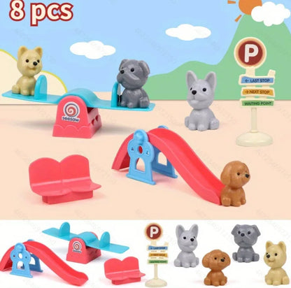 Dog Doll Set Puppy Pretend Play Toys Children Play House Accessories Pet House Scene Games Toys Kids Sensory Dog Pet Basket Toys
