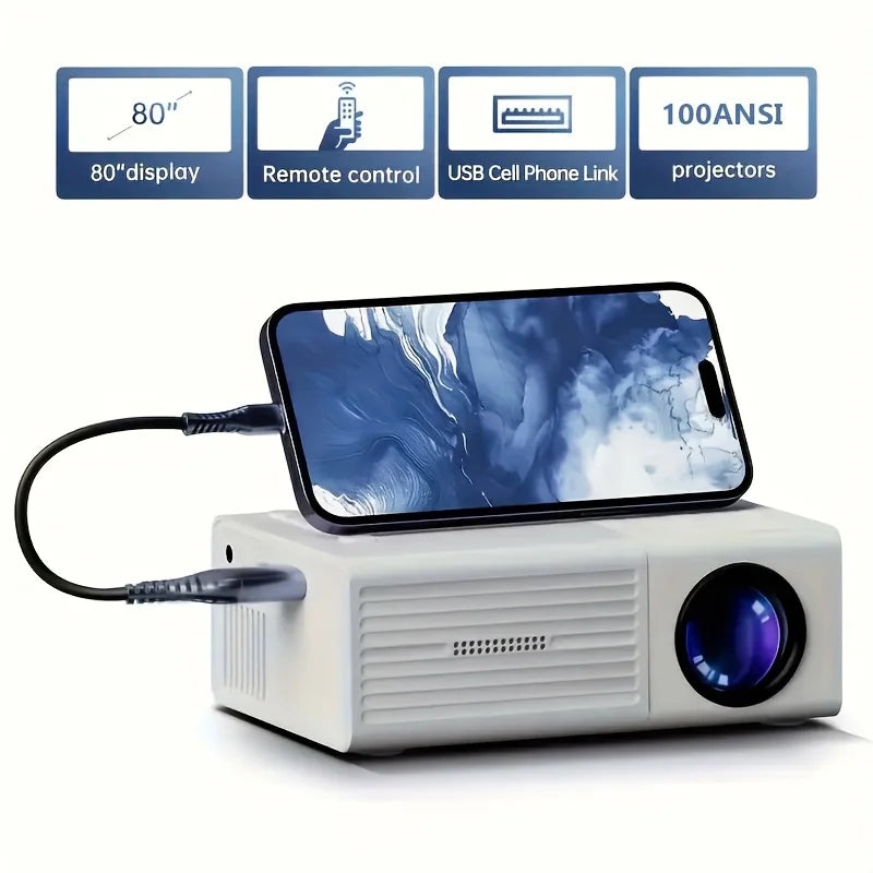 Office Projector，home theater projector，Supports smartphone screen sharing，Support720PResolution，with Remote Control，Built-in Sp