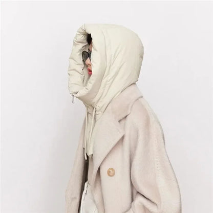 2024 New Winter Cotton Thickened Hooded Jacket Women Male Bracket Mock Collar Zipper Cape Beanies Casual Scarf Wind Snow Cap