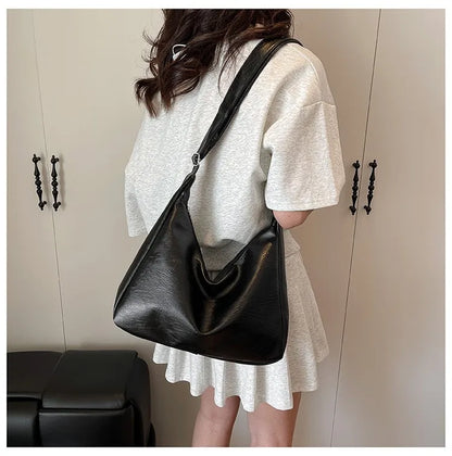 HOMEFISH Leather Commuter Vintage Casual Tote Bag Maillard Stylish Crossbody Bags for Women Texture Large Capacity Temperament