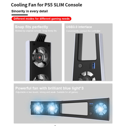 Cooling Fan for PS5 Slim Console with USB 3.0 Port Efficient Cooling System with Adjustable Speed Quiet Cooler Fan