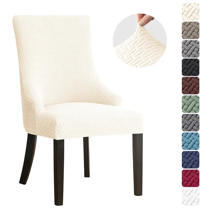 1PC Stretch Dining Chair Cover Jacquard Spandex Chair Slipcovers Elastic High Back Sloping Armchairs Cover for Hotel Kitchen