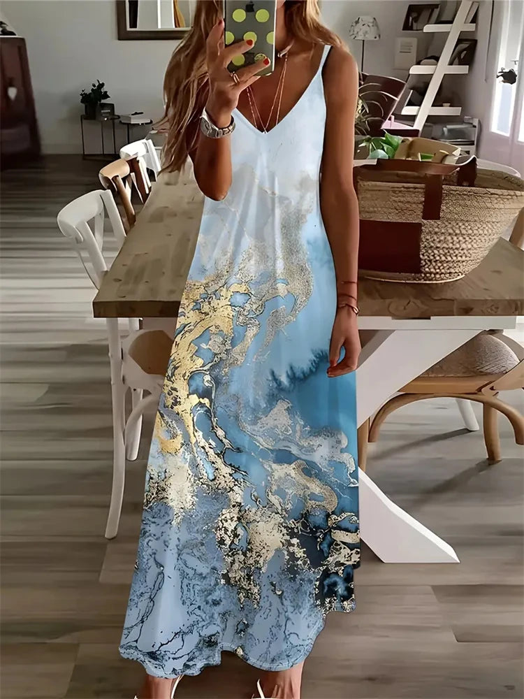 Colorful Fun Graffiti Dress 2024 New Summer Ladies Fashion Sexy Slip Dress Summer Comfort Extra Long Sleeveless Slip Vest