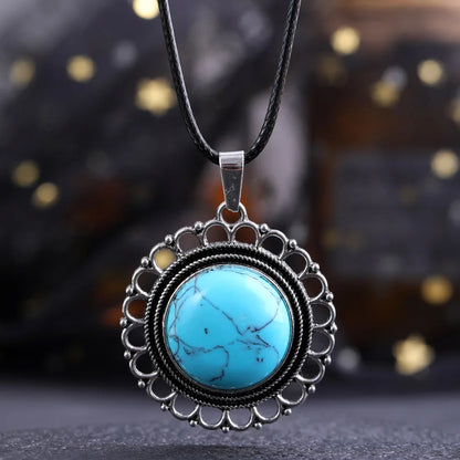 Lace Agate Necklace Vintage Style Round Pendant Necklace Handmade Necklace Gemstone Necklace Crystal Stone Necklace for Women