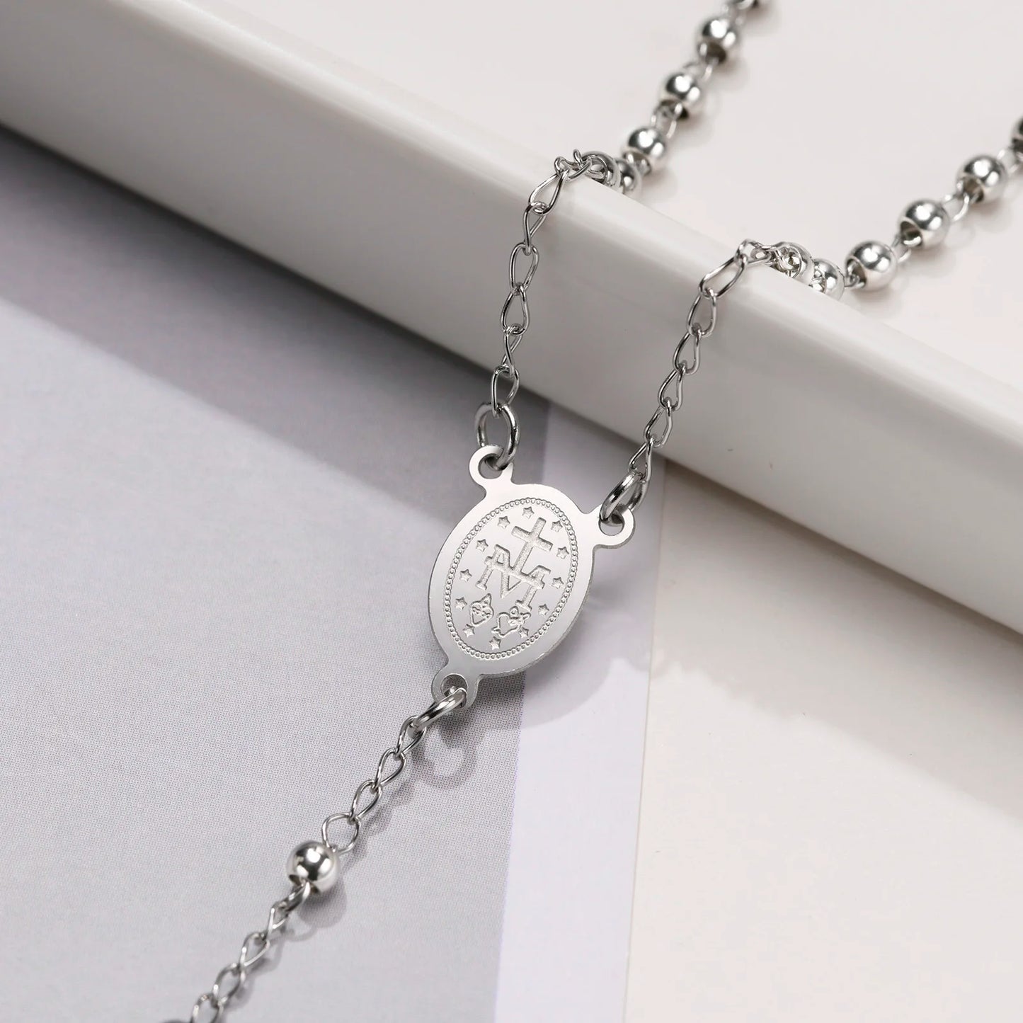 Simply Rosary Necklace,Cross Necklace, Virgin Mary Religious Necklace, Lariat Necklace for Men Women Jewelry
