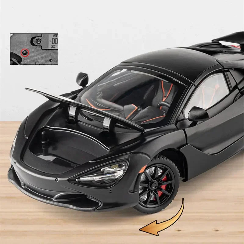 1:24 720S Alloy Racing Car Model Diecast Metal Sports Car Model Simulation Sound and Light Collection Childrens Toy Gift