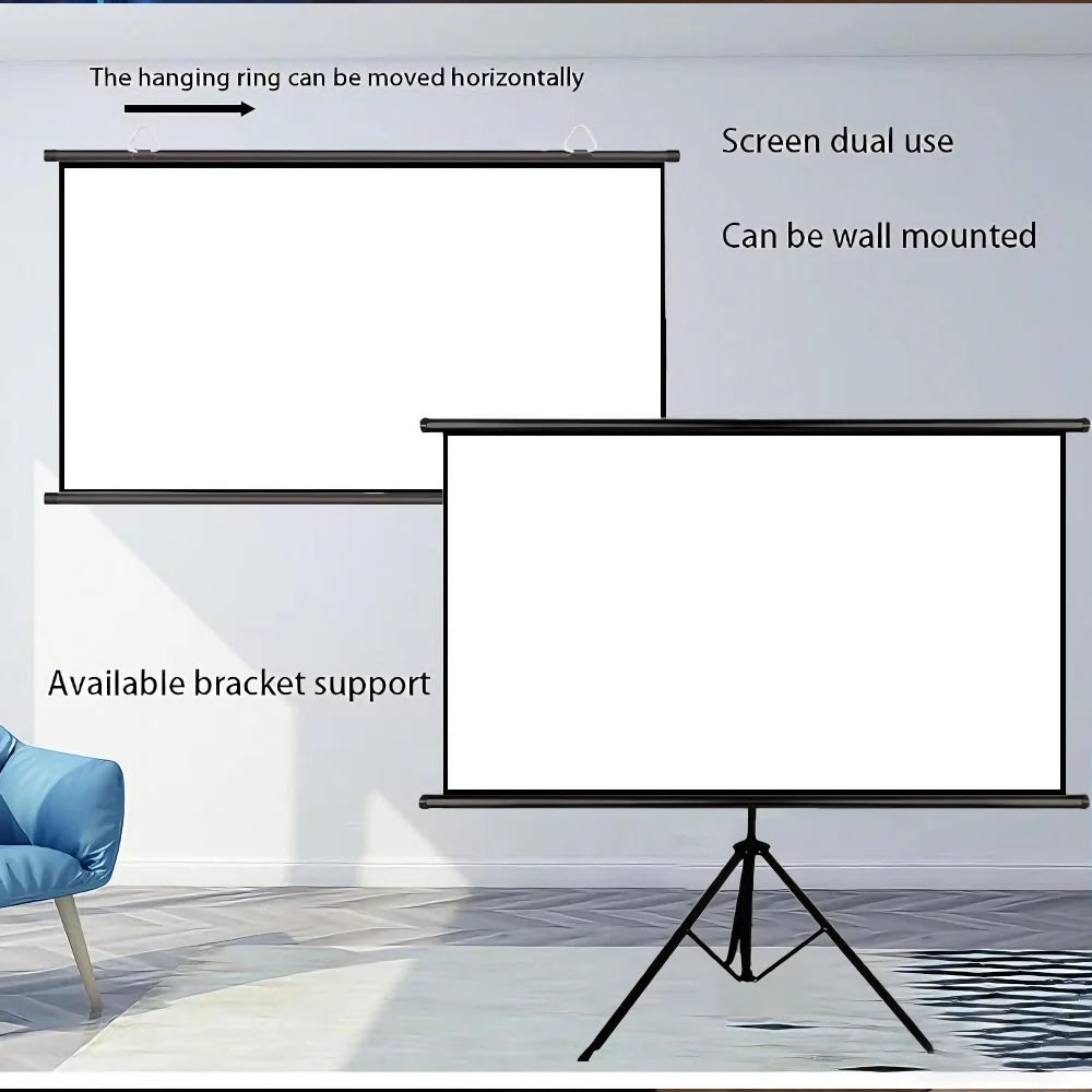 Projector with Stand, White Screen, 100 Inches, 16:9 Aspect Ratio, Foldable and Wrinkle-Resistant, Washable, Portable for Indoor