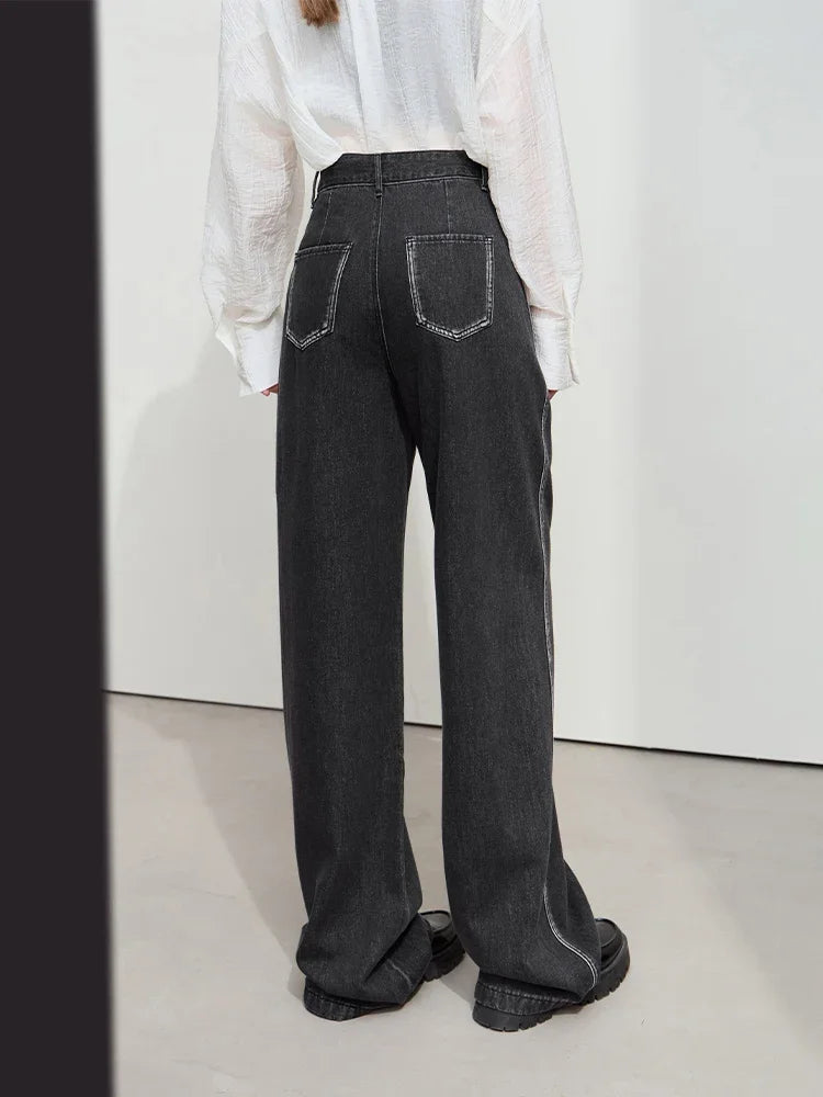 Amii Minimalist Solid Casual Lazy Loose Cotton Drape Wide-leg Pants 2025 Spring New Distressed Black Denim Trousers 12551019