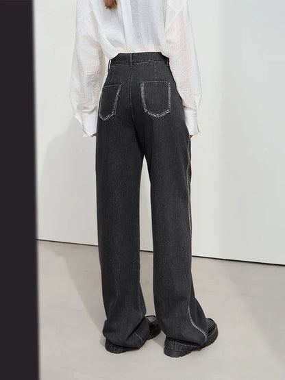 Amii Minimalist Solid Casual Lazy Loose Cotton Drape Wide-leg Pants 2025 Spring New Distressed Black Denim Trousers 12551019