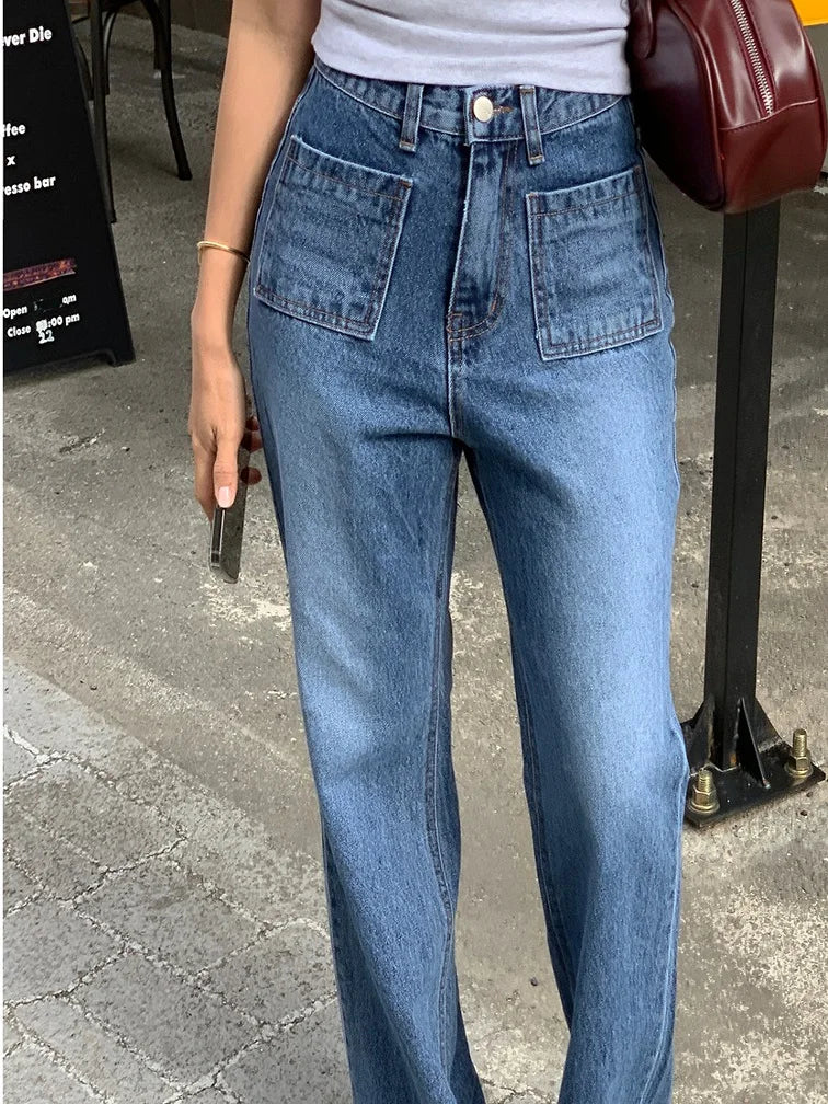 High Waist Women's Jeans Faionable Korean Design Versatile Loose Straight Leg Casual Pants Summer New Arrival Long Trousers