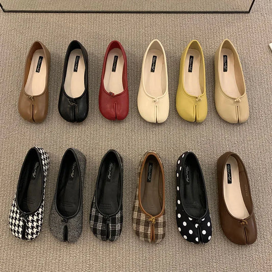 Women Flats Tabi Ninja Shoes Woman Ladies Microfiber Leather Comfy  Flats Split Toe Slippers Soft Bottom Loafers Solid Brief La