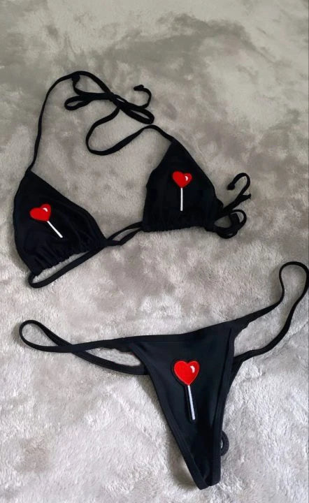 Summer Bikini Sets Push Up Woman Swimsuits 2024 Sexy Female Swimwear Bikini Set Thong Swim Suits Heart Lollipop Print Beachwear