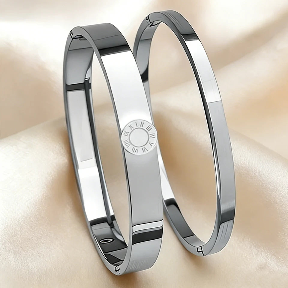 Yupsk Minimalist Fashion Roman Numerals Stainless Steel Bracelet Set for Women Waterproof Couple Bracelets Jewelry Gift