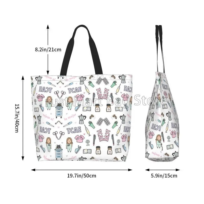 Custom Enfermera En Apuros Doctor Nurse Medical Large Capacity Tote Bag Shoulder Bag Handbags for Women Grocery Shopping Bags