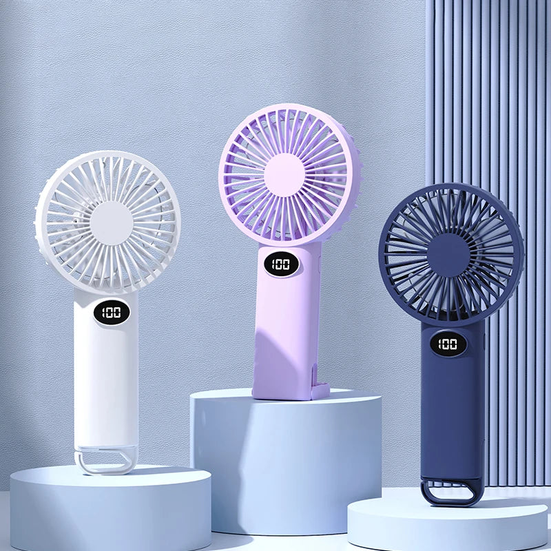 Portable Handheld Small Fan LCD Display with 6-Speed Wind Power Handheld/Vertical Multi-Purpose Small Fan